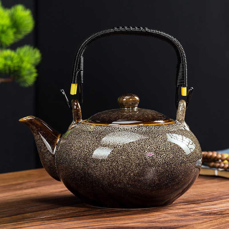 Glossy Ceramic Teapot Kiln-change Black Glaze Top Handle Pot