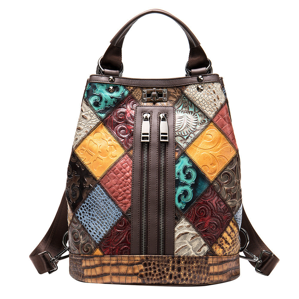 Ethnische nationale Style Ladies Leder -Rucksack