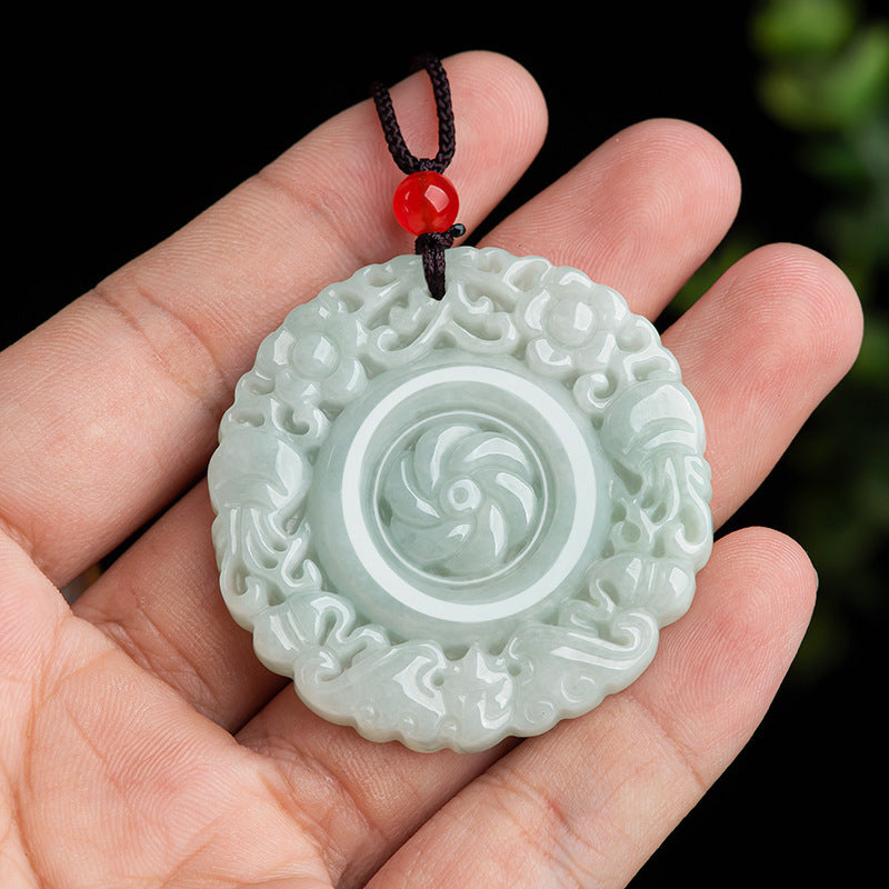 Natural Emerald Flower Blooming Rich Jade Pendant Ice Jade Stone Pendant