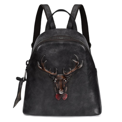 New Style Retro Double Shoulder Bag Head Layer Cowhide Backpack School Bag