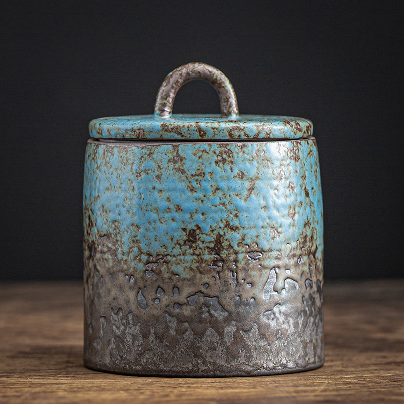 Home Ceramic Kiln Turns Blue Tea Caddy