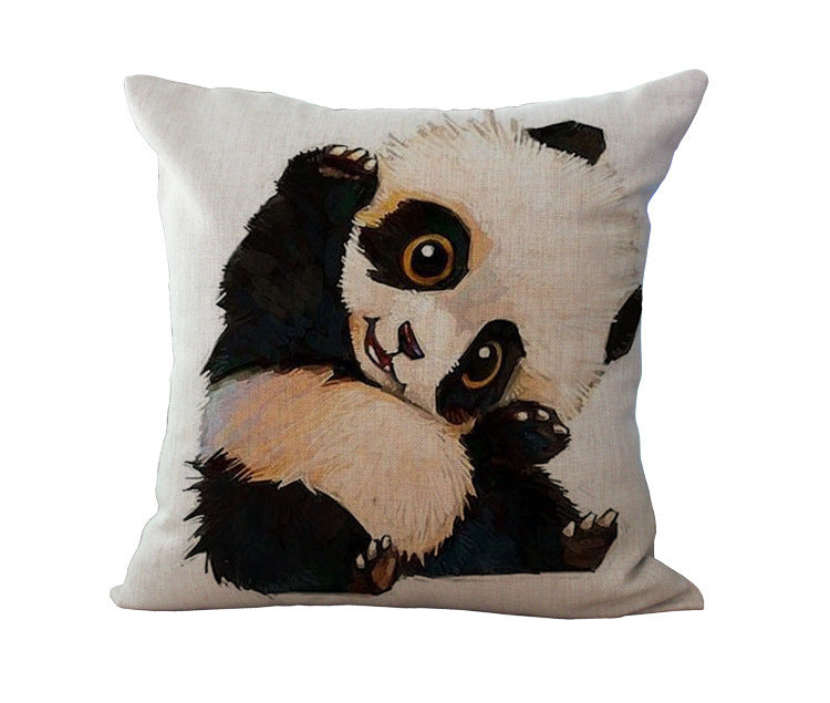 Linen Cartoon Panda Pillow Case Cushion Cover-2