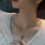 Retro Blessing Card Hetian Jade Necklace For Women