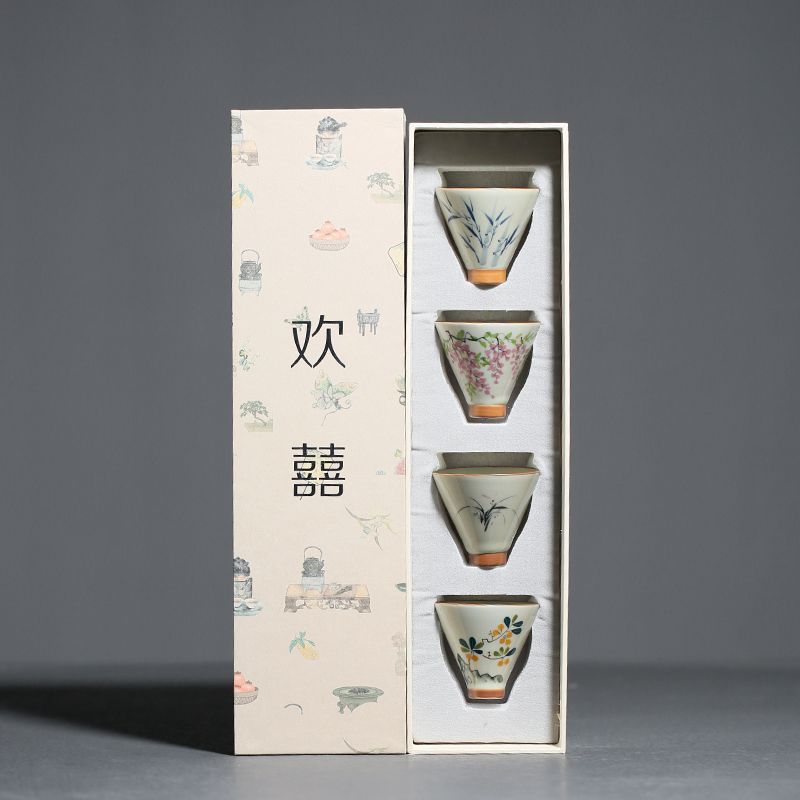Unterglasur handbemalte Bambushut kleine Teetasse Geschenkbox