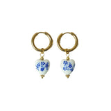 Chinese Style Heart-shaped Blue And White Porcelain Necklace Women's Elegant Wild Earrings