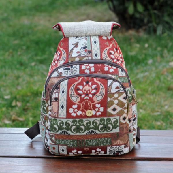 Ethnic style hand-woven backpack