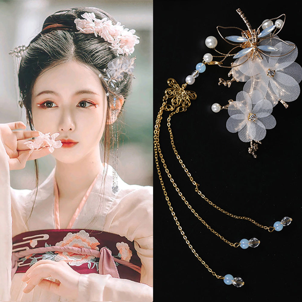 Ancient Style Butterfly Flower Tassel Hanfu Women Hairpin-3