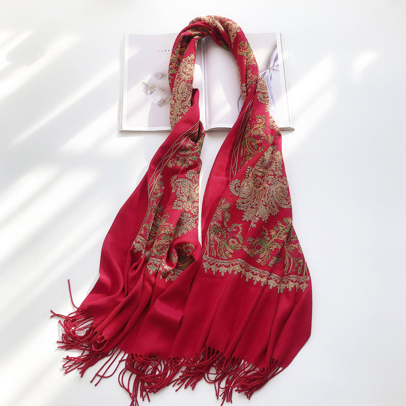 Vintage Ethnic Style Ladies Embroidered Scarf Shawl-2