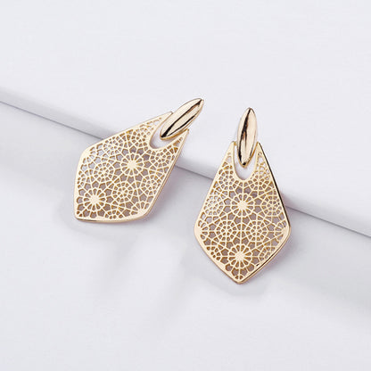 Alloy Earrings, Geometric Hollow Flower Earrings