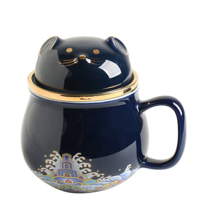 Forbidden City Cat Cup With Lid Ceramic Female Tea Water Separate Coffee