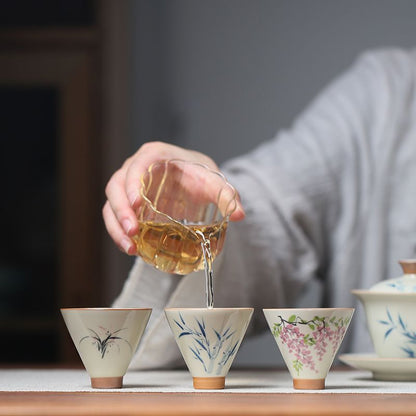 Underglaze Hand Painted Bamboo Hat Small Teacup Gift Box