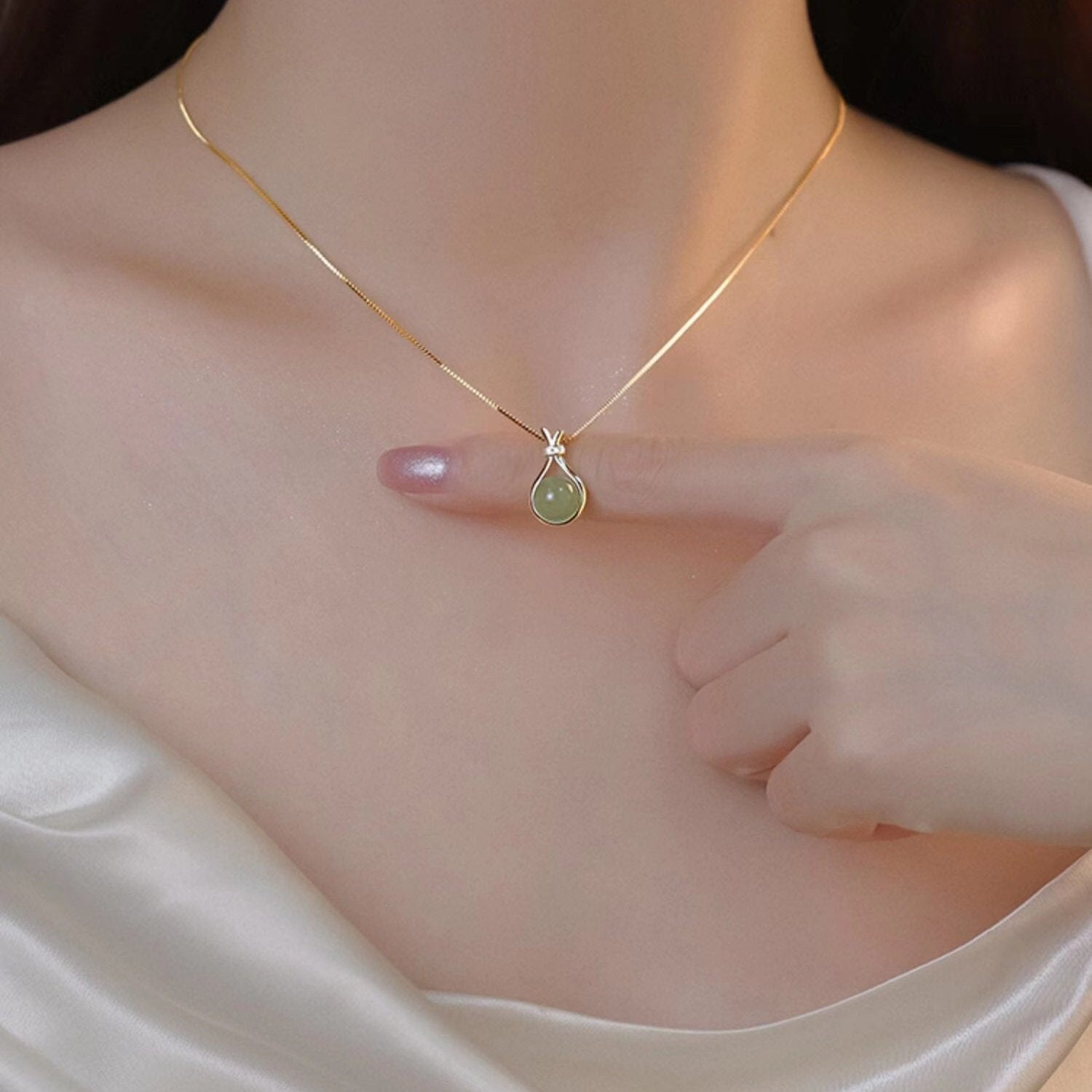 Imitation Hetian Jade Lucky Bag Women's Necklace Pendant