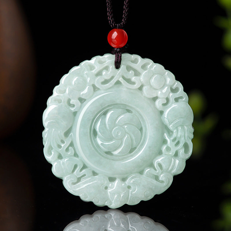 Natural Emerald Flower Blooming Rich Jade Pendant Ice Jade Stone Pendant