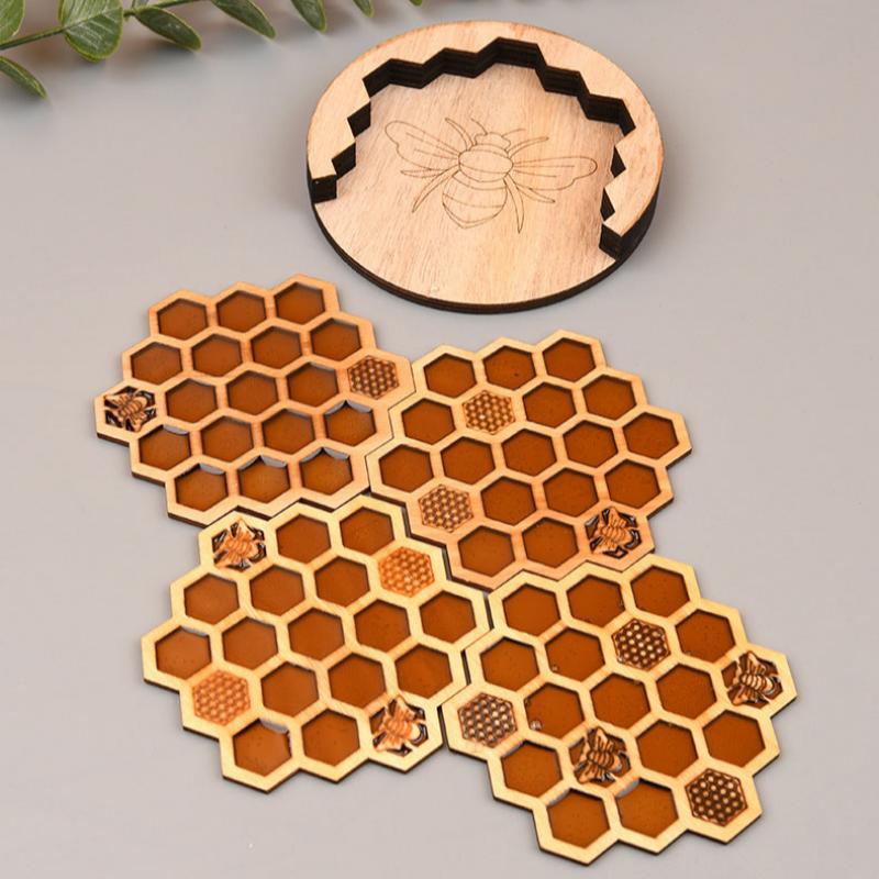 Wooden Coasters Craftwork Honeycomb Heat Proof Mat