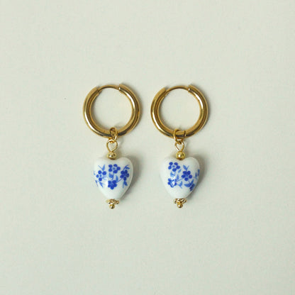 Chinese Style Heart-shaped Blue And White Porcelain Necklace Women's Elegant Wild Earrings