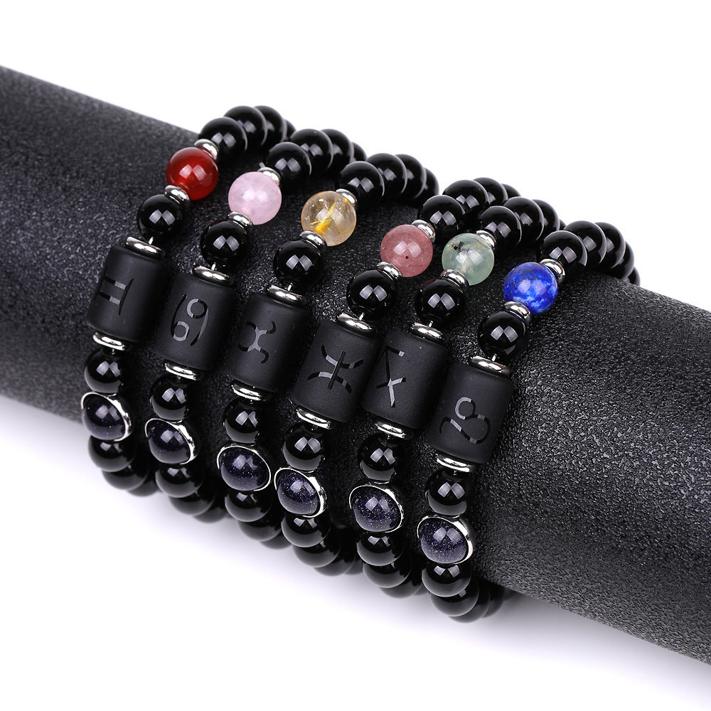 Natural Agate Zodiac Bracelet Unisex Astrology Jewelry-4