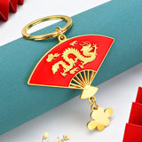 Red Creative Chinese Dragon Fan Shape Keychain-2