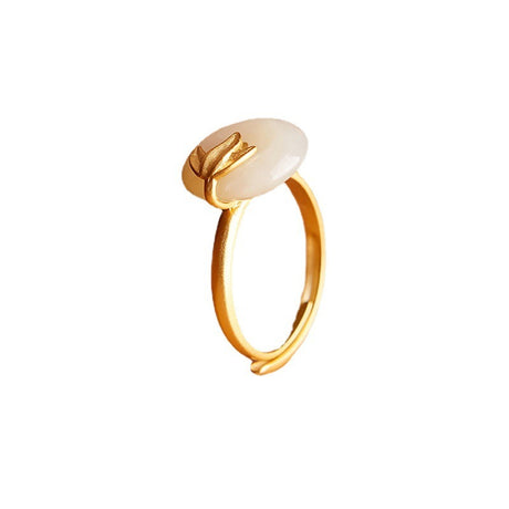 Chinesischer Stil Hetian White Jade Friedensschnallen Ring