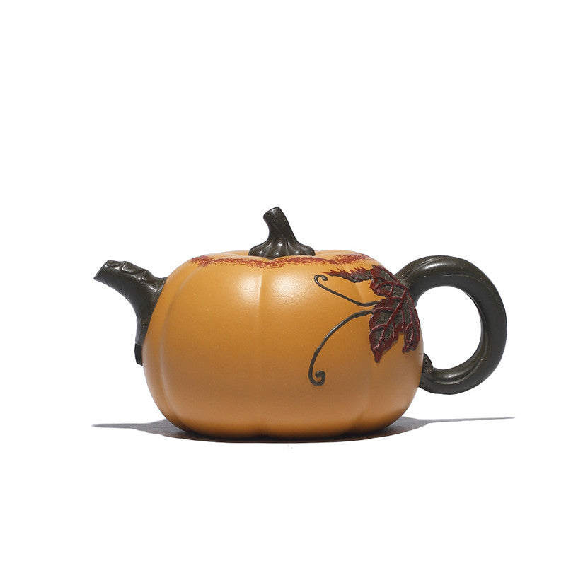 Handmade Ceramic Teapot Enameled Pottery Creative Pumpkin Shape Teapot