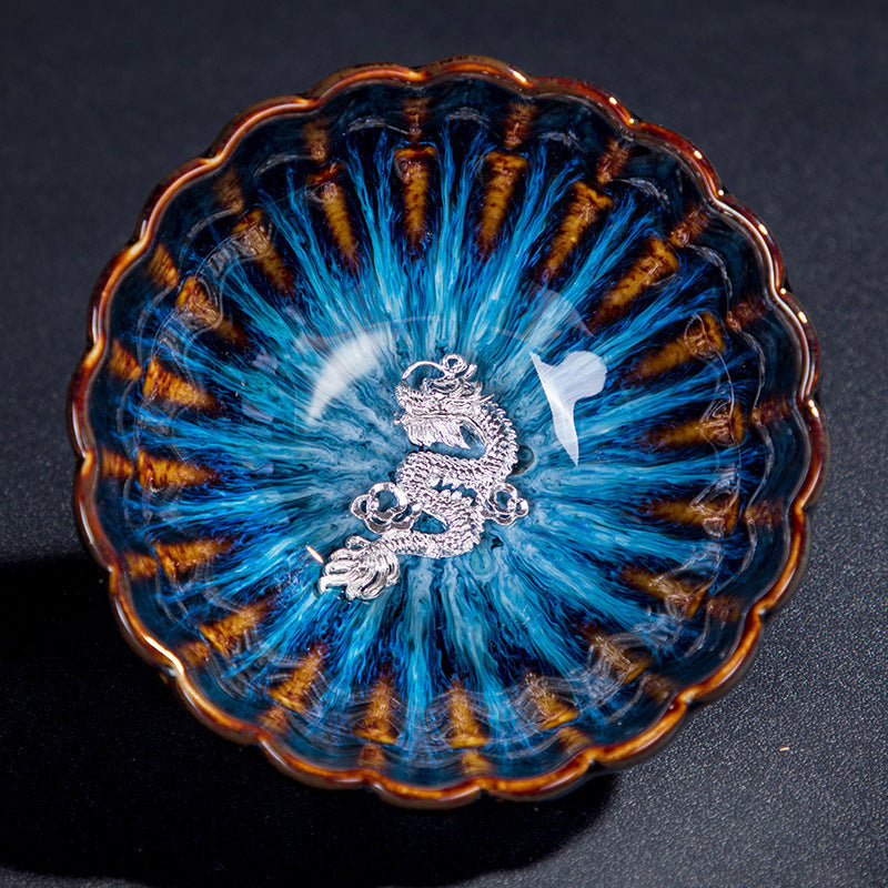 Jianzhan Teetasse Jianyang Tianmu Glaze Eingelegtes Silberöl tropfende Teeschale
