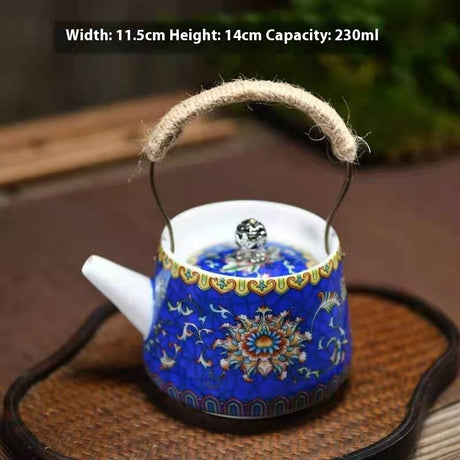 Enamel Painted Teapot Vintage Household Peony Ring Handle Teapot