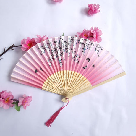 Floral Patterns with Tassel Portable Bamboo Silk Folding Fan-7