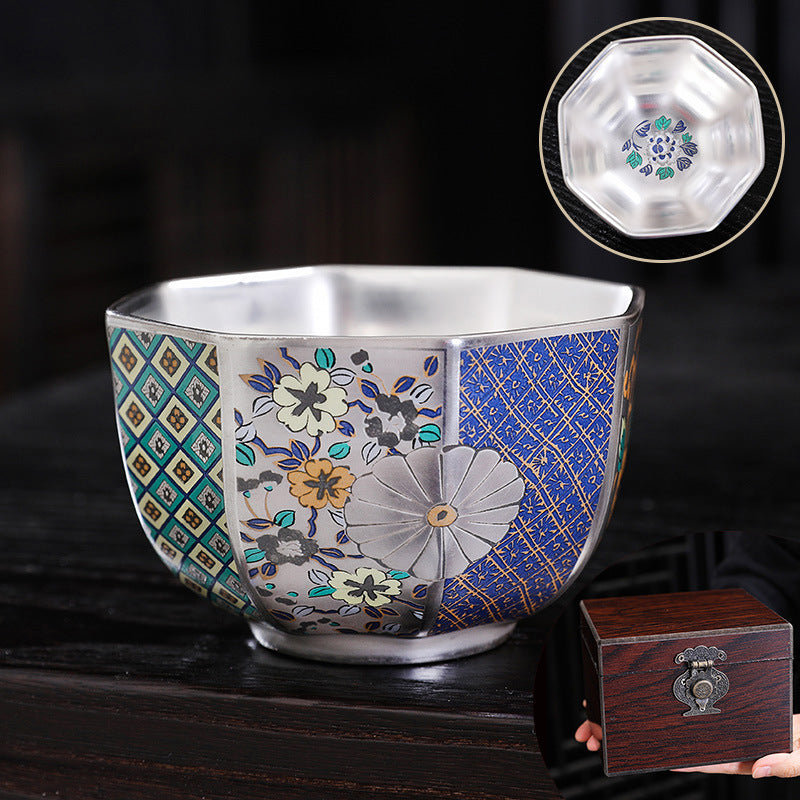 Chinese Enamel Color Silver Plated Tea Cup Ceramic Cup Master Cup Jianzhan Kung Fu Tea Set