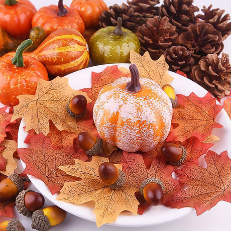 Thanksgiving Harvest Decoration Set with Pumpkins Maple Leaves and Acorns-2