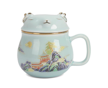 Forbidden City Cat Cup With Lid Ceramic Female Tea Water Separate Coffee