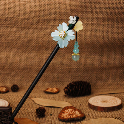 Magnolia Flower Hairpin Ancient Style Ebony Hairpin Fringed Step-shaking Hairpin