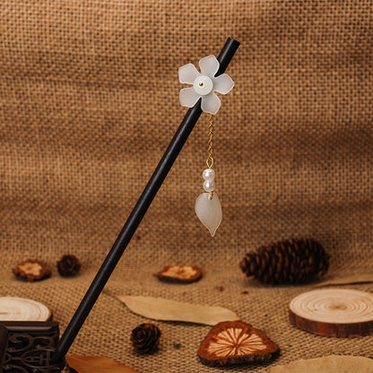 Magnolia Flower Hairpin Ancient Style Ebony Hairpin Fringed Step-shaking Hairpin