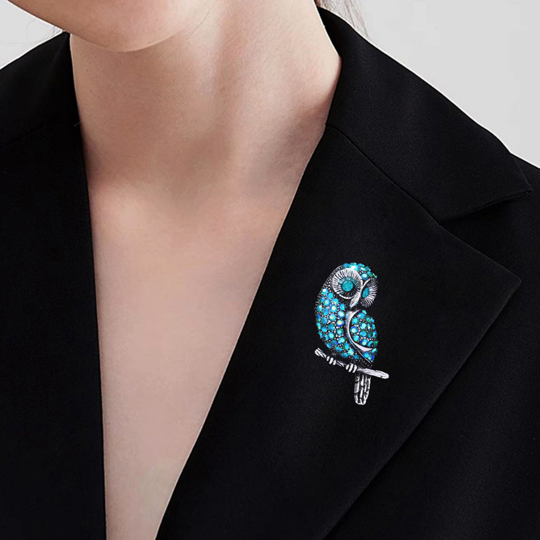 Women's Diamond Blue Owl Brooch