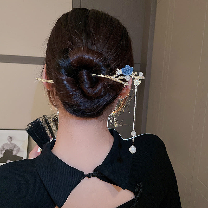 Chinese Style Retro Plum Blossom Branch Tassel Hairpin-2