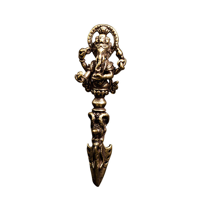 Brass Elephant God King Kong Tibetan Tantra Dharma-vessel Monster Subduing Club Vajra Keychain