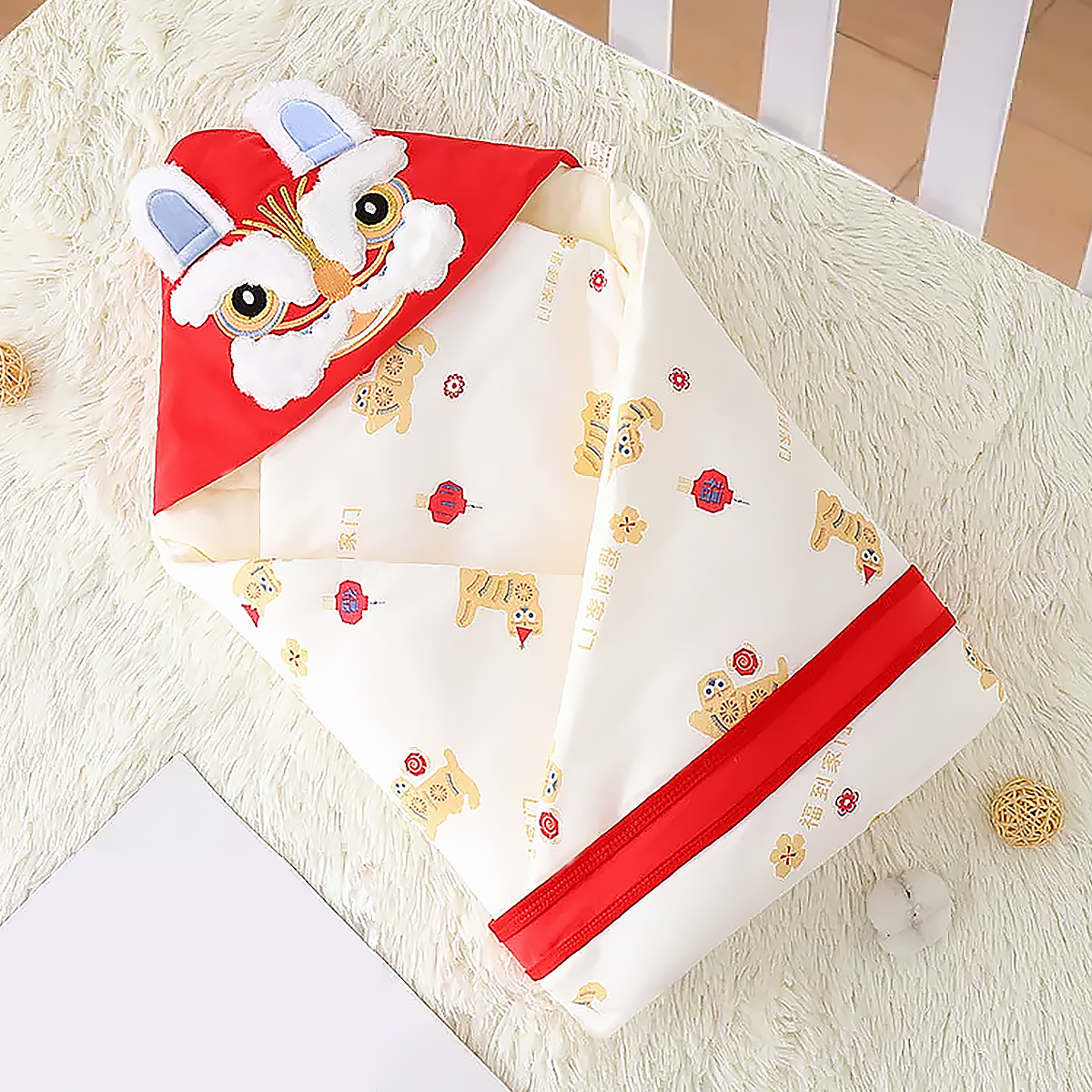 Chinese Style Newborn Baby Red Cartoon Autumn Winter Swaddle Blanket-4