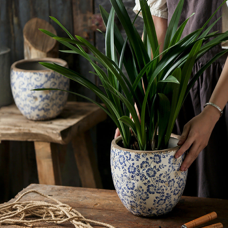 Chinese Blue And White Porcelain Orchid Phalaenopsis Ceramic Flower Pot