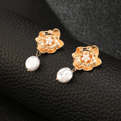 Alloy Pearl Pendant Flower Earrings Earrings Women