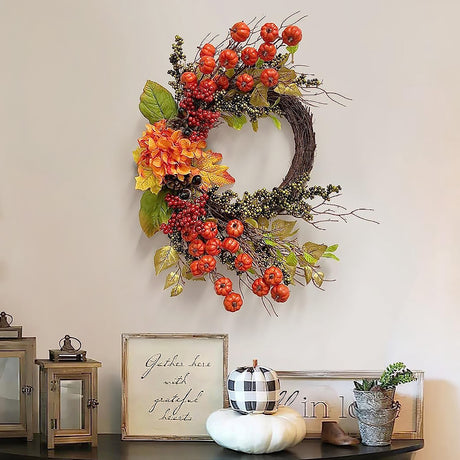 Thanksgiving Pumpkin & Berry Half Wreath for Wall or Door Hanging-1