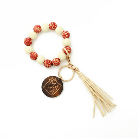 Fashion Wooden Beads Bracelet Tassel Keychain-4