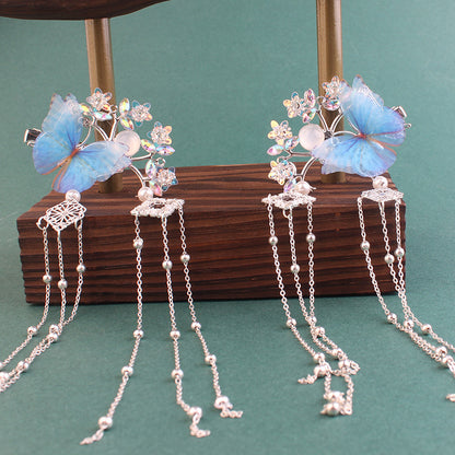 Beautiful Side Clip Ancient Costume Pine Flower Branch Step Tulle Butterfly Hair Accessories