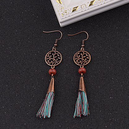 Literary Leaves Hollow Out Stitching Tassel Chinese Ethnic Style Earrings