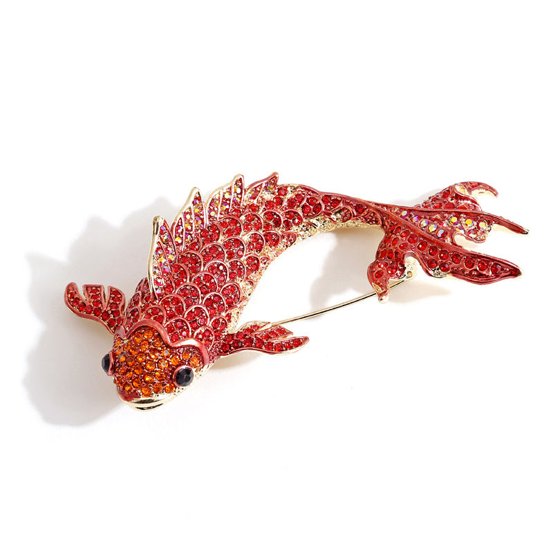 Red Koi Rhinestone Brooch Coat Suit Carp Festival Brooch