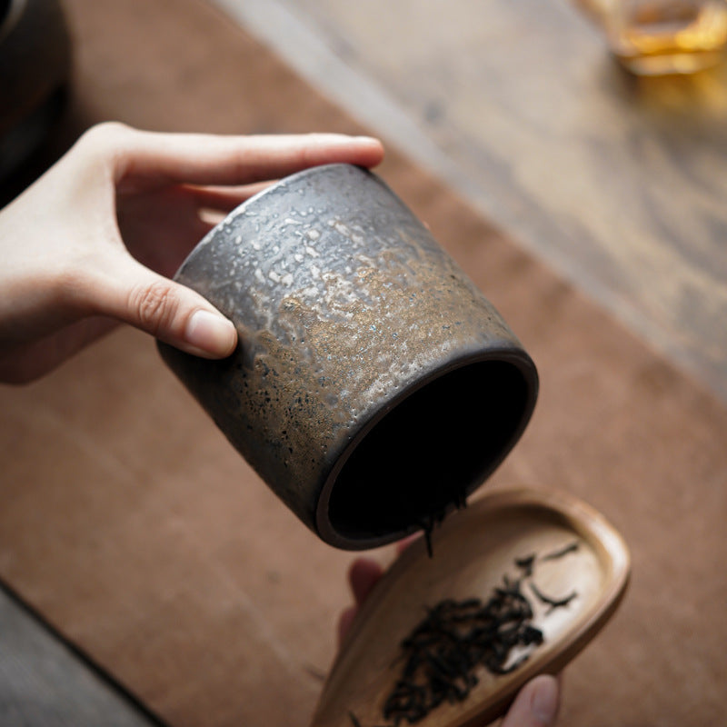 Taobei Gilt Black Pottery Tea Storage Jar Tea Caddy