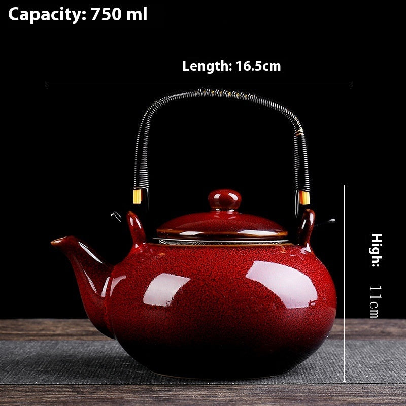 Glossy Ceramic Teapot Kiln-change Black Glaze Top Handle Pot