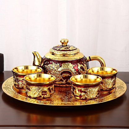 Chinese Light Luxury Palace Style Golden Dragon Phoenix Tea Set Suit-4