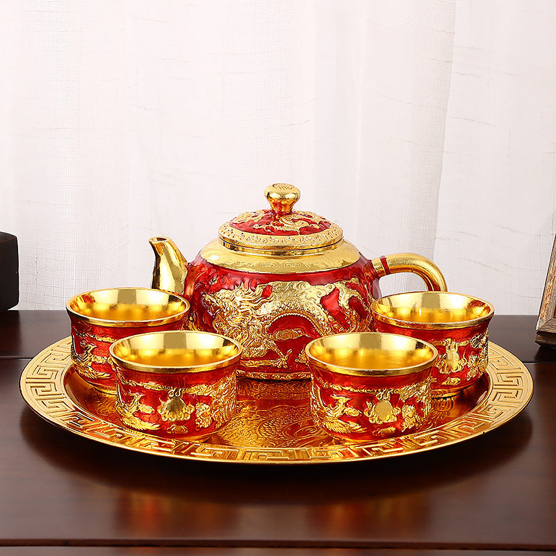 Chinese Light Luxury Palace Style Golden Dragon Phoenix Tea Set Suit-1