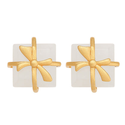 Natural Hetian Jade Cube Sugar Bowknot Earrings Earrings