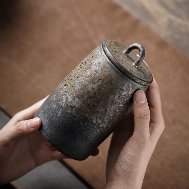 Taobei Gilt Black Pottery Tea Storage Jar Tea Caddy