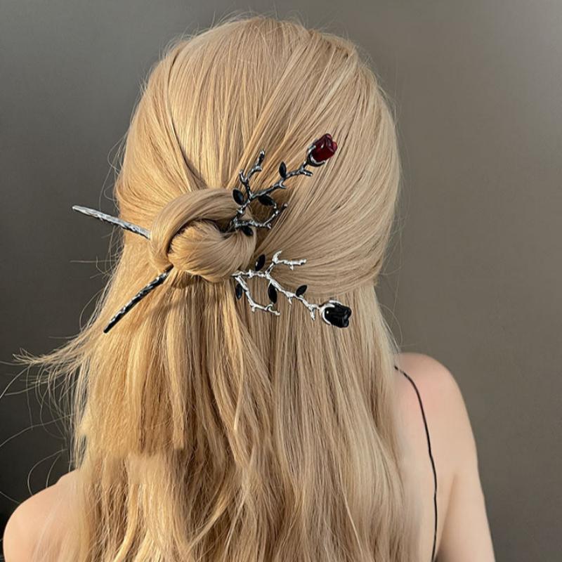 New Chinese Style Rose Flower Metal Hairpin Temperament