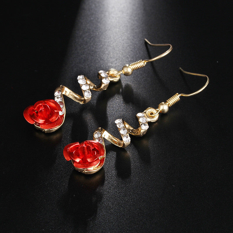 Temperament rose flower earrings wild earrings